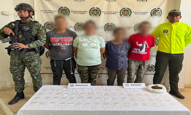 Capturan en flagrancia cuatro personas por el delito de porte y tráfico de estupefaciente.