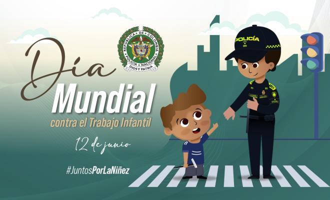 Ilustraci&oacute;n D&iacute;a mundial contra el trabajo infantil, ni&ntilde;o en situaci&oacute;n de vulneraci&oacute;n en la calle y un polic&iacute;a de infancia brind&aacute;ndoles ayuda