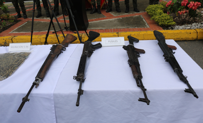 En zona rural de la vereda Santa Helena, jurisdicción de Pompeya-Villavicencio, la Policía y el Ejército Nacional, hallaron depósito ilegal de armamento