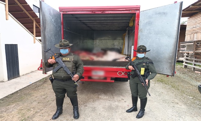 La Policía Nacional incauta más de tres  toneladas de productos cárnicos ilegales en el  eje vial Belmira-San Pedro de los Milagros